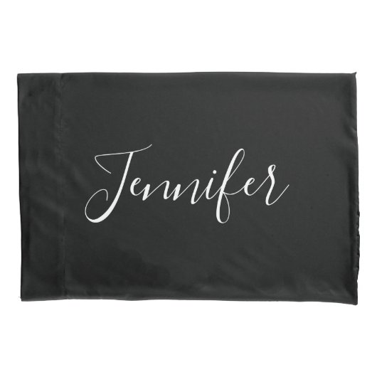Dein Name | Elegantes weißes Script auf schwarz Kissenbezug (Vorderseite)