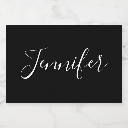 Dein Name | Elegantes weißes Script auf schwarz Lebensmitteletikett (Einzelnes Label)