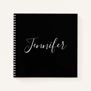 Dein Name   Elegantes weißes Script auf schwarz Notizblock