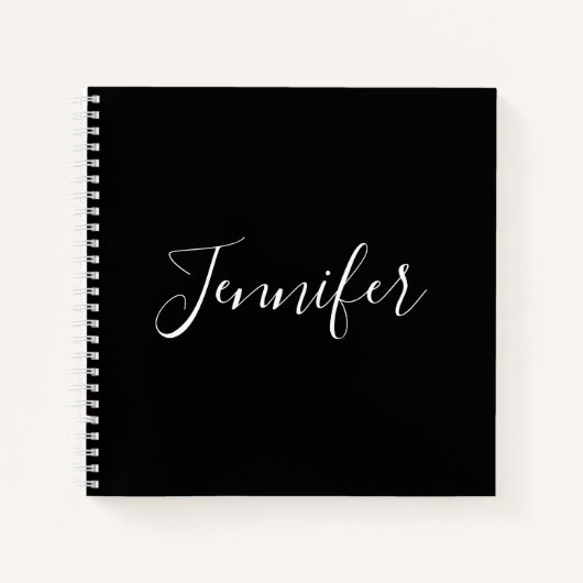 Dein Name | Elegantes weißes Script auf schwarz Notizblock (Vorderseite)