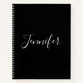 Dein Name | Elegantes weißes Script auf schwarz Notizblock (Vorderseite)