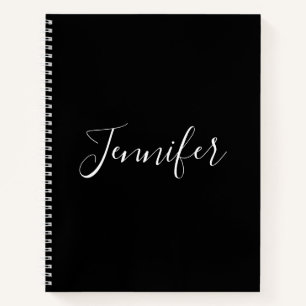 Dein Name   Elegantes weißes Script auf schwarz Notizblock