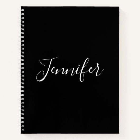 Dein Name | Elegantes weißes Script auf schwarz Notizblock (Vorderseite)