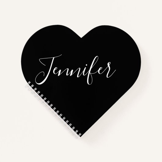 Dein Name | Elegantes weißes Script auf schwarz Notizblock (Vorderseite)