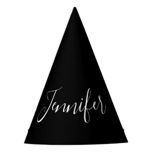 Dein Name   Elegantes weißes Script auf schwarz Partyhütchen