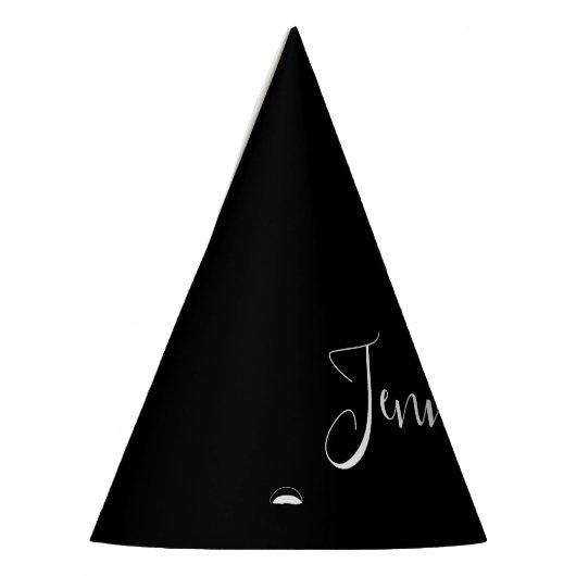 Dein Name | Elegantes weißes Script auf schwarz Partyhütchen (Links)