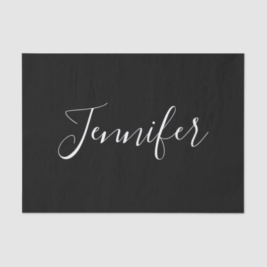 Dein Name | Elegantes weißes Script auf schwarz Seidenpapier (Vorderseite)