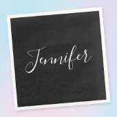 Dein Name | Elegantes weißes Script auf schwarz Serviette
