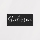 Dein Name | Elegantes, weißes Skript auf schwarzer Etiketten (Design 2)