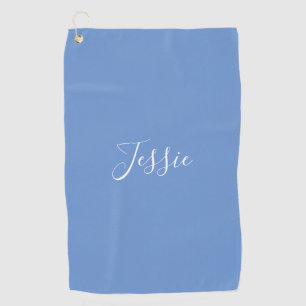 Dein Name Elegantes weißes Skript auf Soft Blue Golfhandtuch