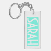 Dein Name | Fett weißer Text auf dem rechten Aqua Schlüsselanhänger (Vorderseite links)