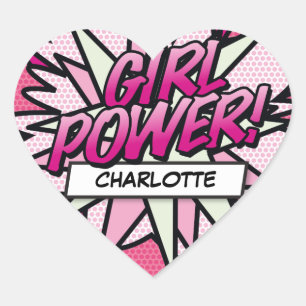 Dein Name GIRL POWER Lustiges Retro-Comic-Book-Pop Herz-Aufkleber