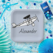 Dein Name hier Junge Vintage-Flugzeug-Teller Pappteller (Party)