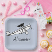 Dein Name hier Junge Vintage-Flugzeug-Teller Pappteller (Party)