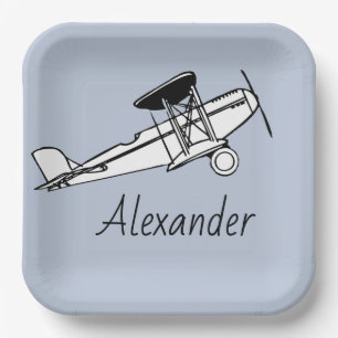 Dein Name hier Junge Vintage-Flugzeug-Teller Pappteller