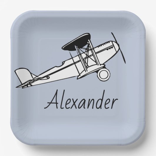 Dein Name hier Junge Vintage-Flugzeug-Teller Pappteller (Vorderseite)