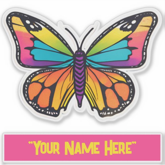 "Dein Name hier" Schmetterlingsaufkleber Aufkleber (Vorderseite)