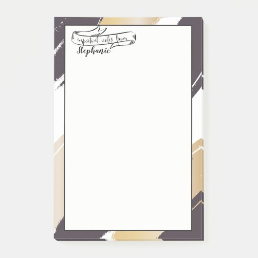 DEIN NAME | Moderne Pinselstriche aus Gold und Sch Post-it Klebezettel (Vorderseite)