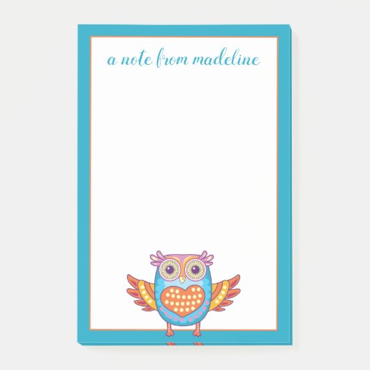 Dein Name | Niedliches farbiges Eule Post-it Klebezettel (Vorderseite)
