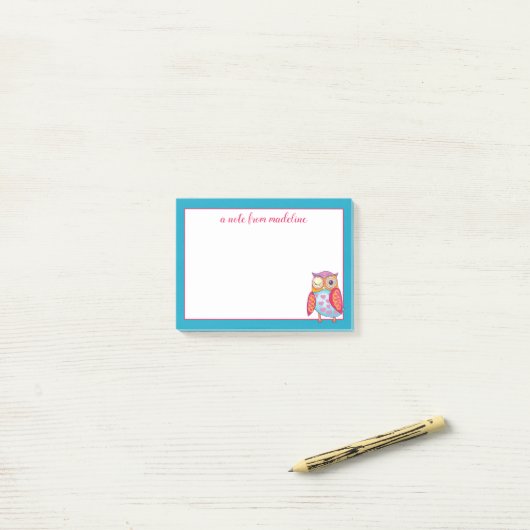 Dein Name | Niedliches farbiges Eule Post-it Klebezettel (Auf Schreibtisch)