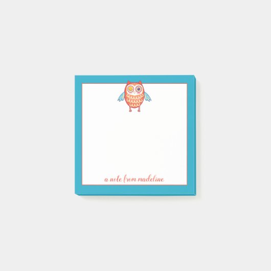Dein Name | Niedliches farbiges Eule Post-it Klebezettel (Vorderseite)