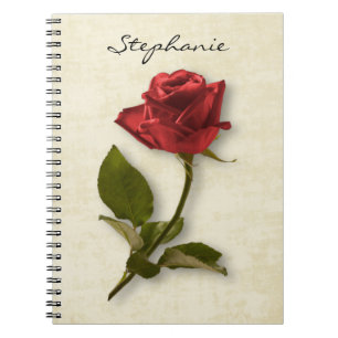 Dein Name  Rote Rose und Stem Floral Fotografie Notizblock