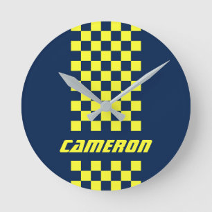 Dein Name Vollständig individuelle Farben Karo-Str Runde Wanduhr