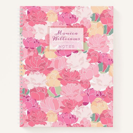 Dein Name | Wasserfarbenpeonys Notizbuch (Vorderseite)