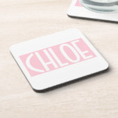 Dein Name | Weißer Text auf hellrosa Getränkeuntersetzer (Linke Seite)