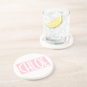 Dein Name | Weißer Text auf hellrosa Getränkeuntersetzer (Seite)