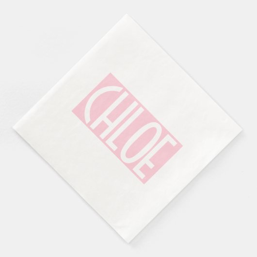 Dein Name | Weißer Text auf hellrosa Serviette (Ecke)