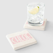 Dein Name | Weißer Text auf hellrosa Steinuntersetzer (Seitenansicht)