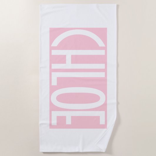 Dein Name | Weißer Text auf hellrosa Strandtuch (Vorderseite)