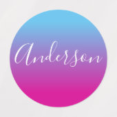 Dein Name | Weißes Skript auf blauem/rosa Farbton Etiketten (Design 1)