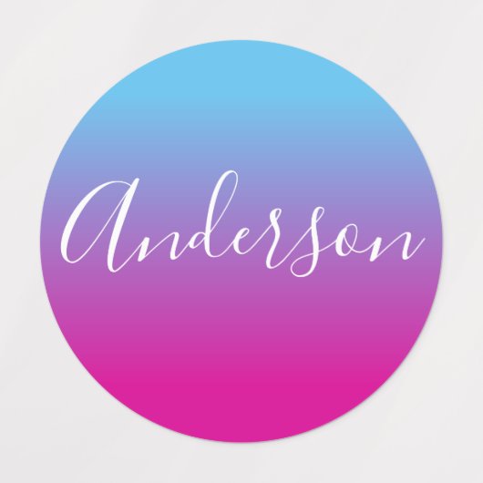 Dein Name | Weißes Skript auf blauem/rosa Farbton Etiketten (Design 1)