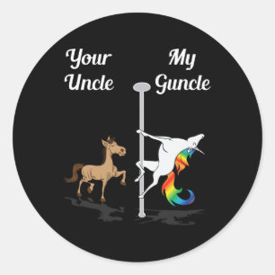 Dein Onkel Mein Onkel Du Me tanzen Unicorn Rainbo Runder Aufkleber