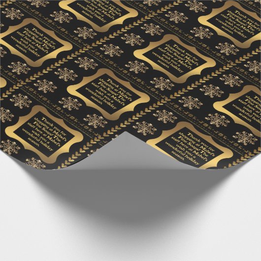Dein Sentiment Black Gold Chic Snowflake Weihnacht Geschenkpapier (Ecke)