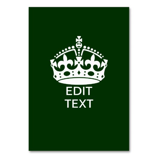 Dein Text KEEP CALM CROWN auf Grün - Anpassbar! Tischnummer (Vorderseite)