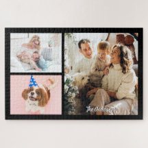 Deine 3 Familienfotos & Schriftname auf Schwarz