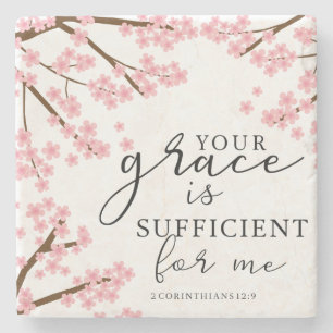 Deine Gnade genügt Bibel Kirschblüten Steinuntersetzer