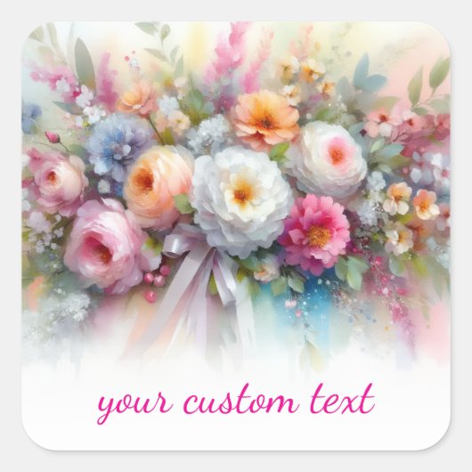 Deine individuelle Text-Wasserfarben-Blumen-Schabl Quadratischer Aufkleber (Vorderseite)