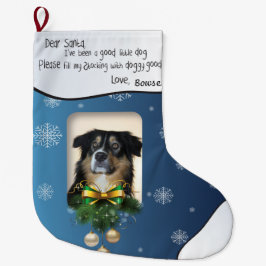 DEINER Hund FOTO Blue Snowflake ich war gut Großer Weihnachtsstrumpf