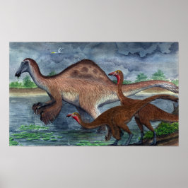 Deinocheirus und Gallimimus Print Poster