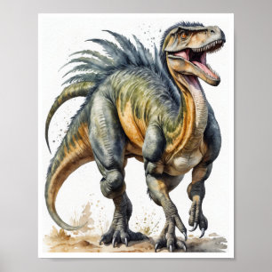 Deinonychus Dinosaur Watercolor Poster HomeDecor