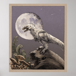 Deinonychus und Mond Poster
