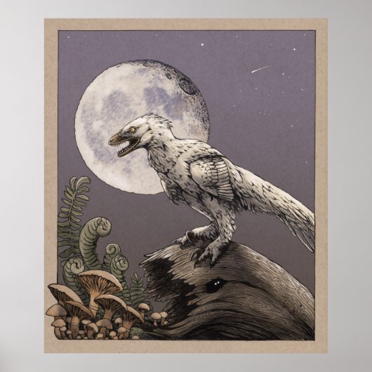 Deinonychus und Mond Poster (Vorne)