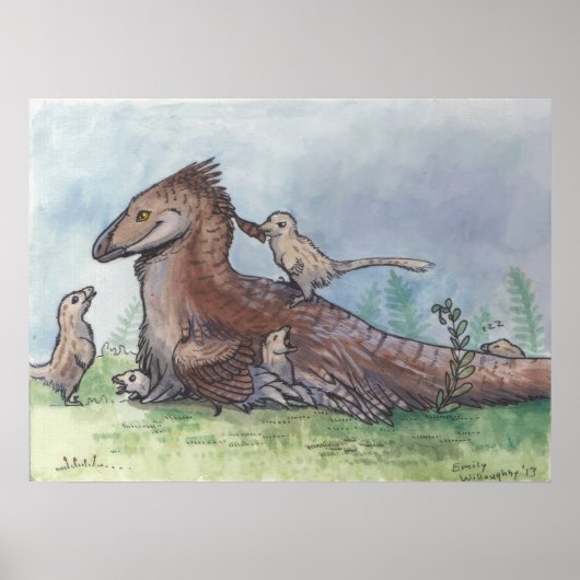 Deinonychus Vater mit Chicks Poster (Vorne)