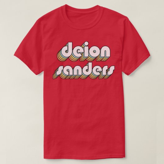 Deion Sanders Retro Rainbow Typografie Faded Style T-Shirt (Design vorne)
