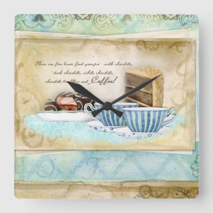 Deja Gebräu-Kaffeetasse-, Süßigkeits-und Quadratische Wanduhr