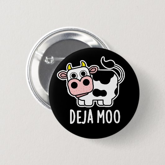 Deja Moo Funny Cow Pun Dark BG Button (Vorne & Hinten)